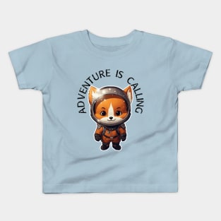 Red Fox Astronaut - Adventure Is Calling (Black Lettering) Kids T-Shirt